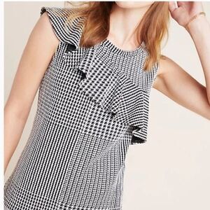 Dolan Anthropologie Callan Houndstooth Textured Ruffle Top
